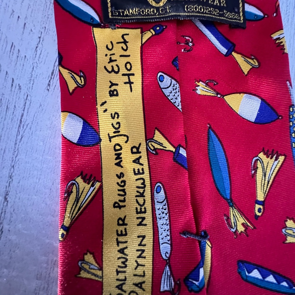 ALYNN NECKWEAR (2) 100% Silk Red NeckTies Fishing Tie Saltwater 3.5x60 VTG USA - Picture 8 of 16